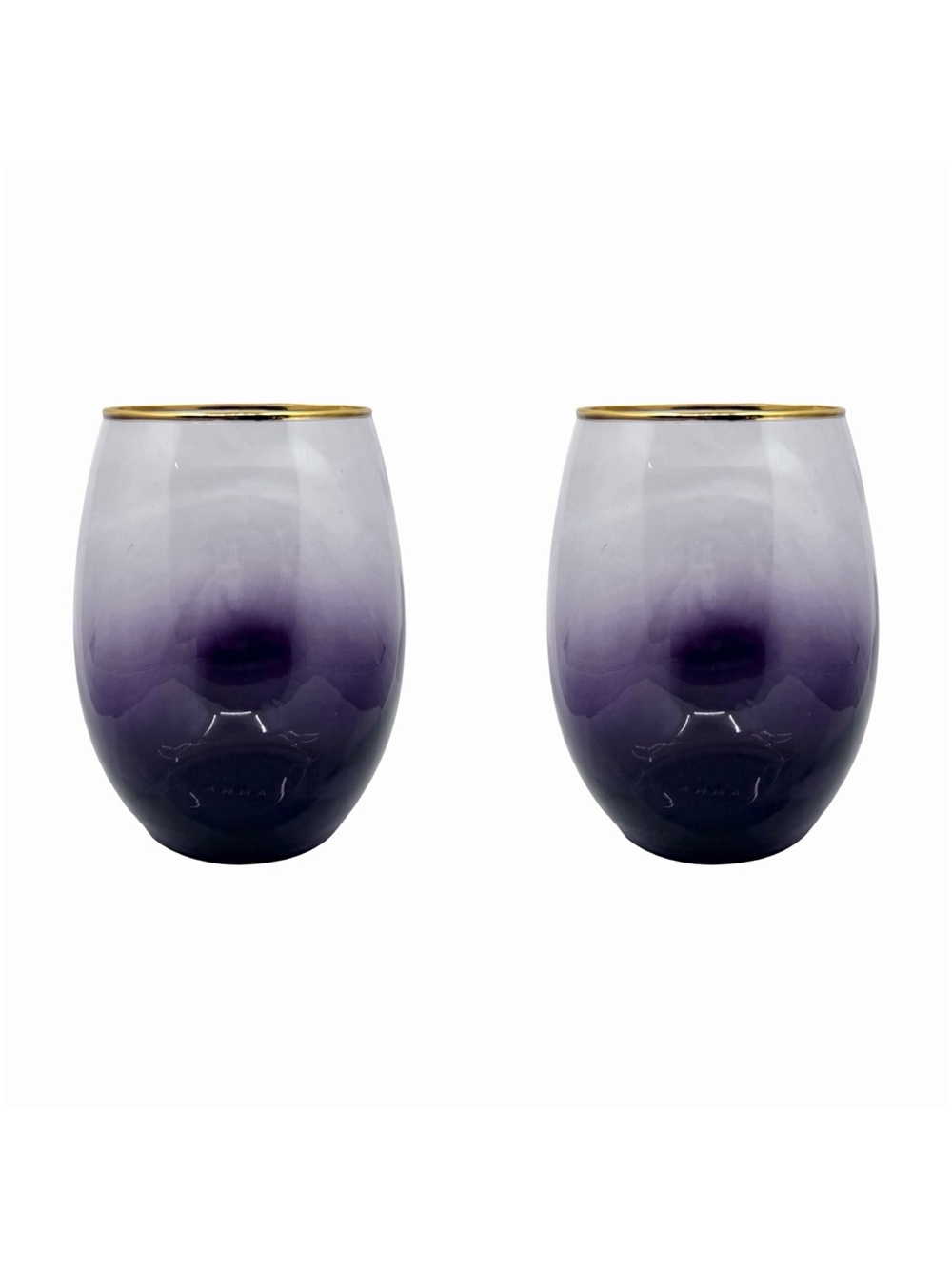 ANNA New York Amethyst Ombré Stemless Wine Glass with 24K Gold Trim - Set of 2